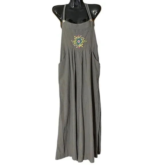 Natural Life Wide Leg Carrington Embroidered Detail Jumpsuit Overalls - Picture 3 of 11